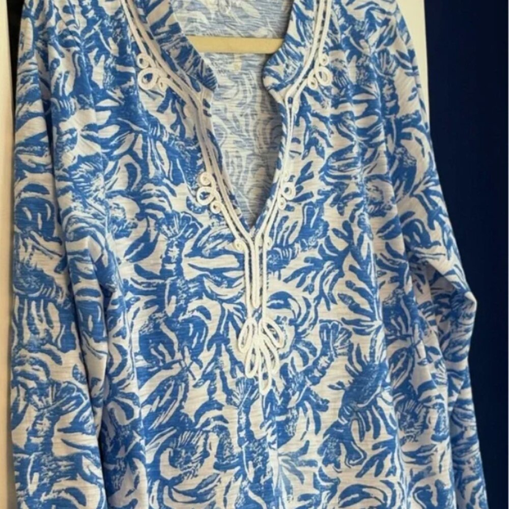 Lilly Pulitzer EUC Kaia Tunic Top in Aqua Lounge - Picture 2 of 4